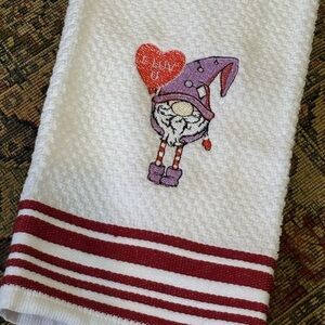 Whimsical Gnome Kitchen Towel - White and Red Valentines Day
